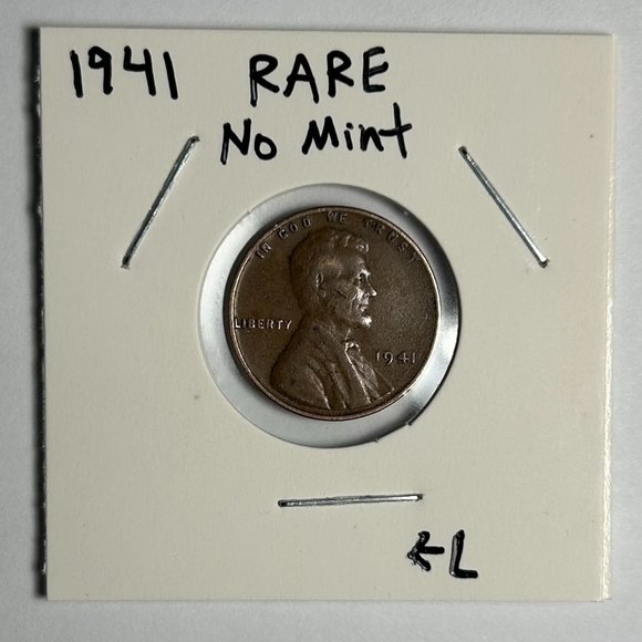 RARE 1941 Lincoln Wheat Penny - No Mint Mark - L on Rim - Amazing One Cent Coin - Picture 1 of 4